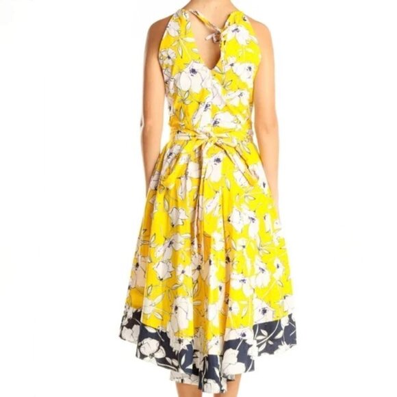 Eliza J Floral Dress Ruffle Midi Yellow Blue High Low Halter 4 - Picture 2 of 15